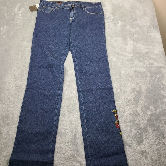 Ed Hardy‎ Jeans Men 13/14 Denim Baggy Christian Audigier Snake Dagger Tattoo NWT - Picture 1 of 8
